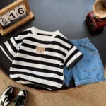 Boys' Fashion Stripe T-Shirt & Denim Shorts 2-Piece Set - Image 4