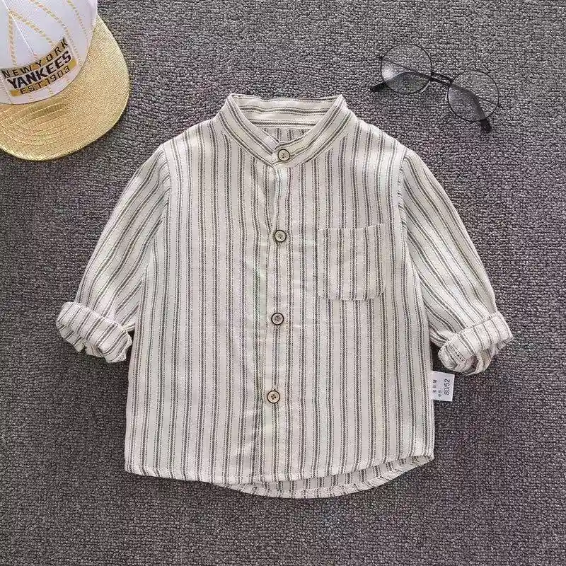 MRG-012 (3) Boys' Classic Stripe Long Sleeve Shirt – Soft Cotton - Image 1