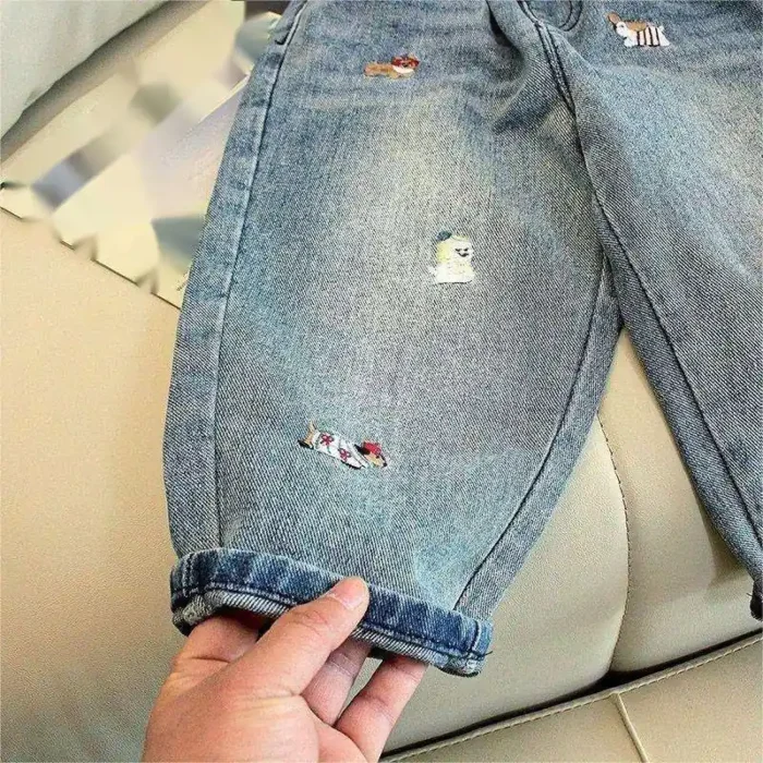 Boys' Fashion Pencil Jeans with Cartoon Design - Kid's Denim Pants - Image 3