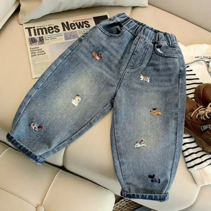 Boys' Fashion Pencil Jeans with Cartoon Design - Kid's Denim Pants - Image 2