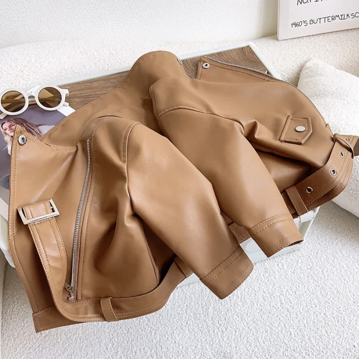 Boys & Girls PU Leather Zipper Biker's Jacket – Unisex Casual Outerwear - Image 3