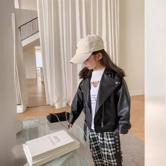 Boys & Girls PU Leather Zipper Biker's Jacket – Unisex Casual Outerwear - Image 7