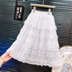 Korean Style Full Sleeves Girls' Lace Blouse + Flare Skirt Clothing Set - Image 4