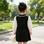 Korean Style Long Sleeves Princess Dress for Baby Girls- Black Dress - Image 4