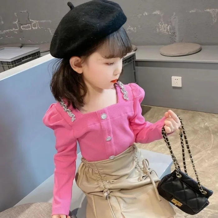 Baby Girls' Korean Style Puff Sleeve Blouse – Spring Full Sleeves - Image 2