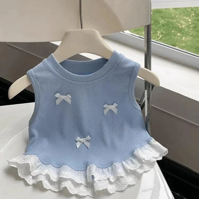 Baby Girls' Sleeveless Lace Bow Vest Top – Summer Boutique Style - Image 3