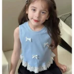 Baby Girls' Sleeveless Lace Bow Vest Top – Summer Boutique Style - Image 2