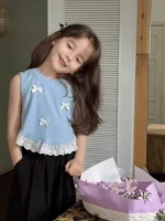 Baby Girls' Sleeveless Lace Bow Vest Top – Summer Boutique Style