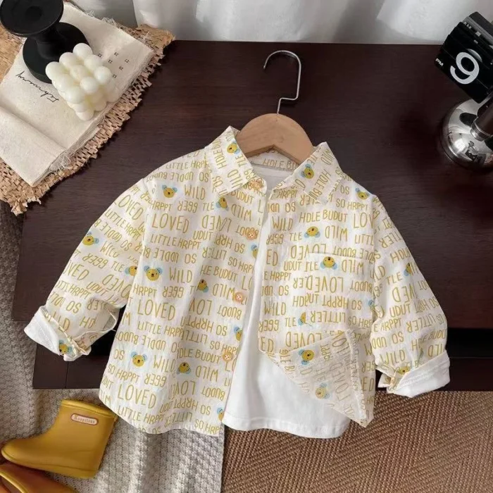 Baby Boys' Long Sleeve Cartoon & Text Print Casual Shirt - Image 3