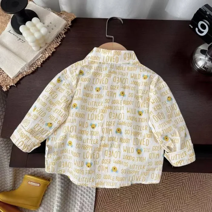 Baby Boys' Long Sleeve Cartoon & Text Print Casual Shirt - Image 5