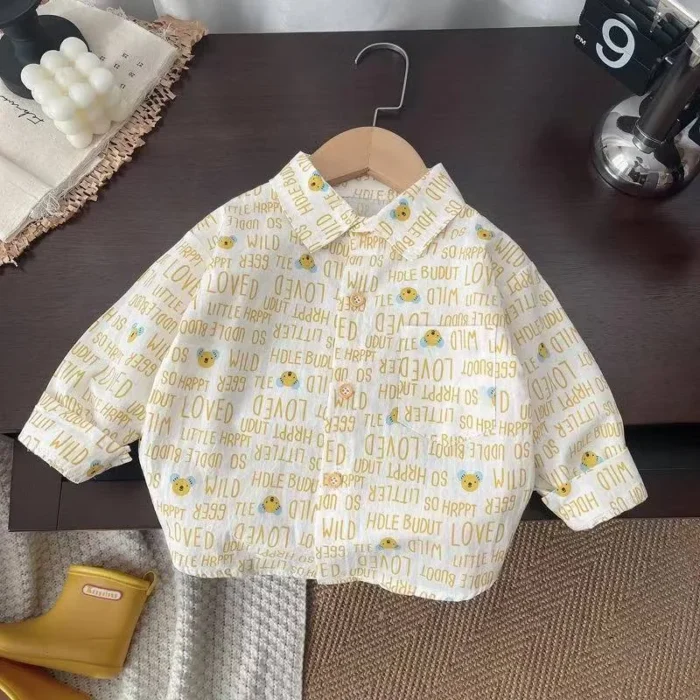 Baby Boys' Long Sleeve Cartoon & Text Print Casual Shirt - Image 2