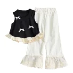 Baby Girls' Sleeveless Bow Top with Lace Trim Flare Pants Set - 2pcs Set Outfit - Image 5