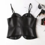 Girls' Faux Leather Sleeveless Blouse – Korean Fashion - Image 2