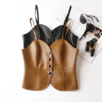 Girls' Faux Leather Sleeveless Blouse – Korean Fashion - Image 3