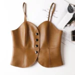 Girls' Faux Leather Sleeveless Blouse – Korean Fashion