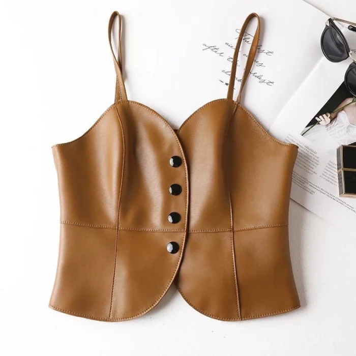 Girls' Faux Leather Sleeveless Blouse – Korean Fashion - Image 4