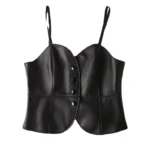 Girls' Faux Leather Sleeveless Blouse – Korean Fashion - Image 5