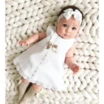 Baby Girl Sleeveless lace trimmed Bow Dress with Matching Headband - Image 4