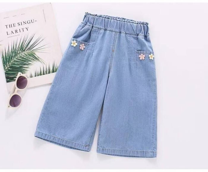 Baby Girls' Floral Straight Jeans – Sweet Casual Denim Pants - Image 2
