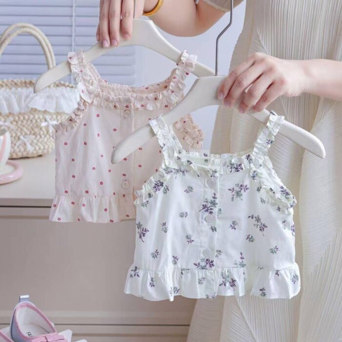 Korean Style Baby Girl Sleeveless Floral Blouse – Summer Top - Image 4