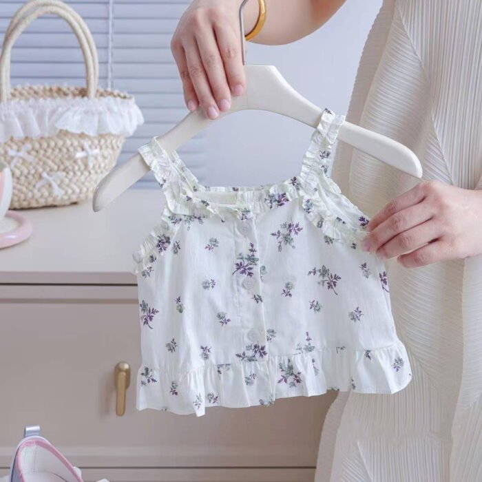 Korean Style Baby Girl Sleeveless Floral Blouse – Summer Top - Image 2