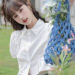 Girls' Cotton Puff Sleeve Blouse with Bows – Casual Solid Top