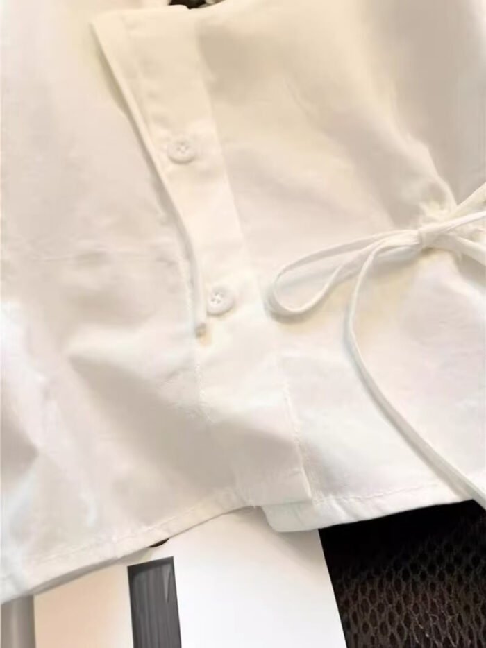 Girls' Cotton Puff Sleeve Blouse with Bows – Casual Solid Top - Image 5