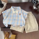 New Summer Boys Checkered Short Sleeve Outfit Set – Breathable & Stylish Casual Wear for Toddlers (1–5 Years) - Image 2