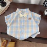 New Summer Boys Checkered Short Sleeve Outfit Set – Breathable & Stylish Casual Wear for Toddlers (1–5 Years) - Image 4