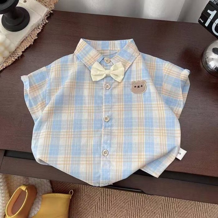 New Summer Boys Checkered Short Sleeve Outfit Set – Breathable & Stylish Casual Wear for Toddlers (1–5 Years) - Image 4