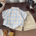 New Summer Boys Checkered Short Sleeve Outfit Set – Breathable & Stylish Casual Wear for Toddlers (1–5 Years) - Image 3