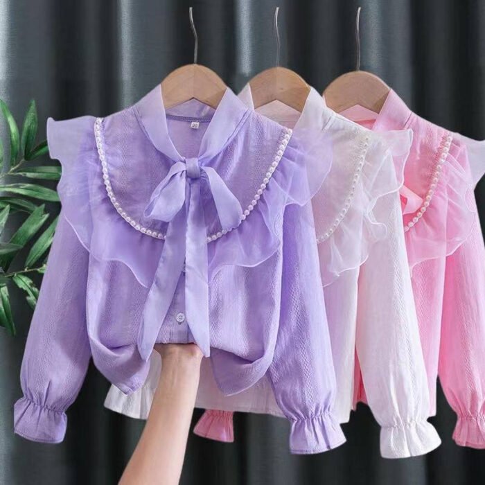 Lace Long-Sleeve Base Layer Shirt for Girls – Korean-Style Top for Children - Image 3