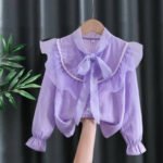 Lace Long-Sleeve Base Layer Shirt for Girls – Korean-Style Top for Children