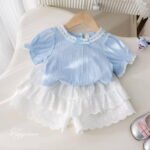 Girls Summer Lace Short Sleeve T-Shirt & Skirt Pants Two-Piece Set – Baby Fashion Outfit