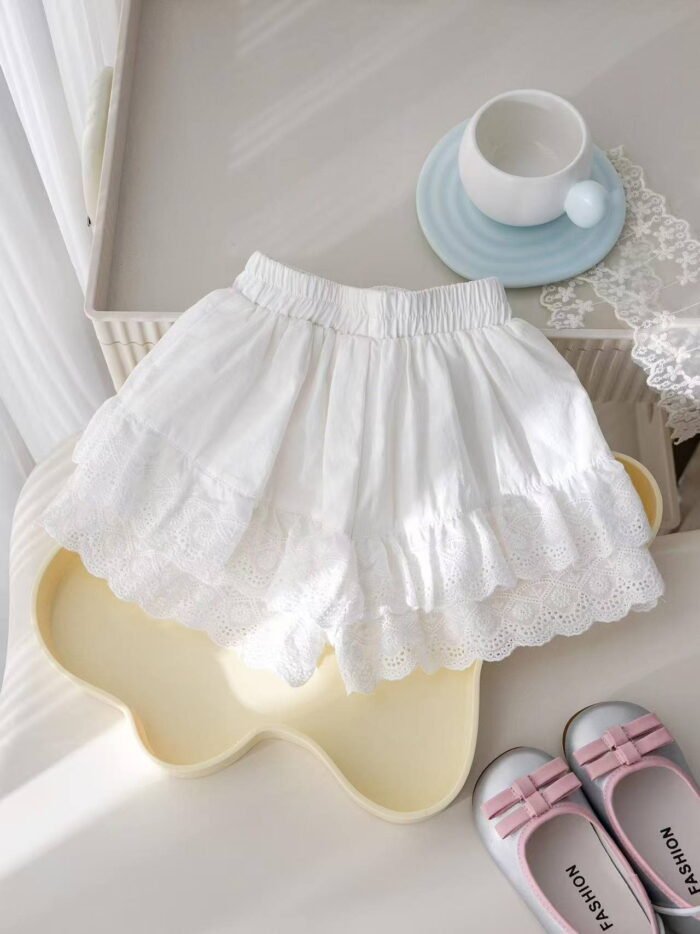 Girls Summer Lace Short Sleeve T-Shirt & Skirt Pants Two-Piece Set – Baby Fashion Outfit - Image 5