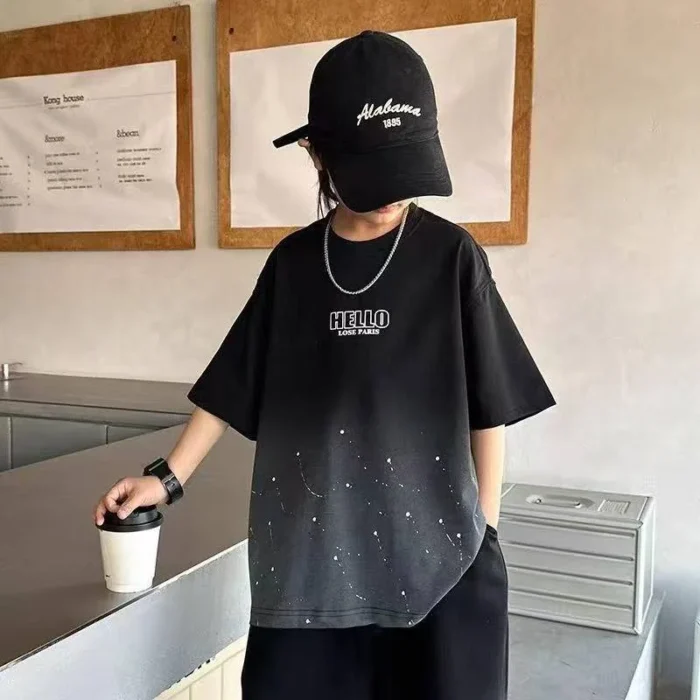 New Fashion Black Shaded Boys' Printed T-Shirt and Shorts Outfit – 2PCS Kids Clothing Set - Image 2