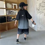 New Fashion Black Shaded Boys' Printed T-Shirt and Shorts Outfit – 2PCS Kids Clothing Set - Image 4