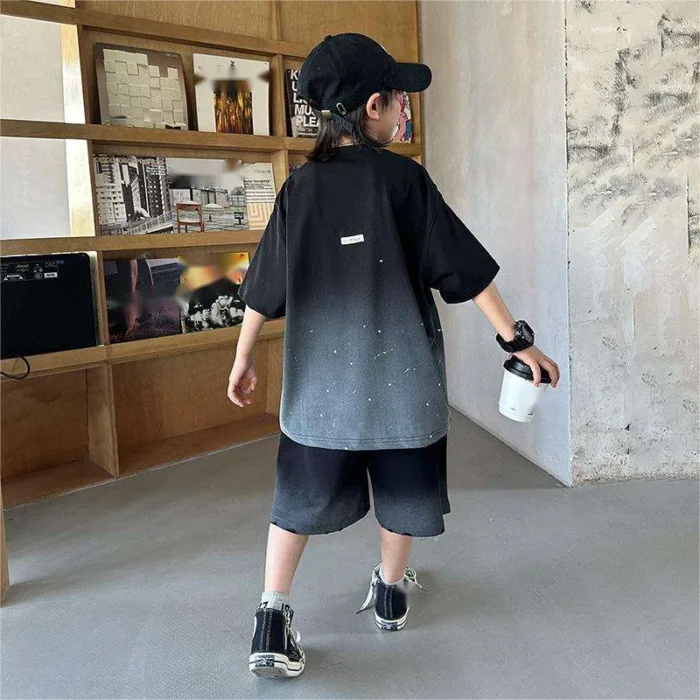 New Fashion Black Shaded Boys' Printed T-Shirt and Shorts Outfit – 2PCS Kids Clothing Set - Image 4