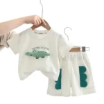 White Kids Boys' 3D Dinosaur Alphabet Embroidery T-Shirt & Shorts Set - Image 4