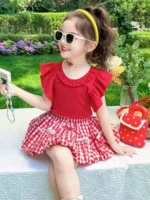 Girls' Summer Outfit – Ruffle Top and Plaid Skirt Set - Red Dress for Girls - Image 4