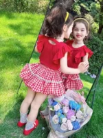 Girls' Summer Outfit – Ruffle Top and Plaid Skirt Set - Red Dress for Girls - Image 3