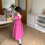 Girls' Sweet Style Strap Long Dress with Ruffle Sleeves - Image 4