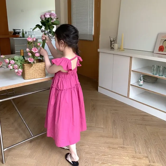Girls' Sweet Style Strap Long Dress with Ruffle Sleeves - Image 4