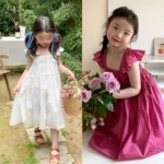 Girls' Sweet Style Strap Long Dress with Ruffle Sleeves - Image 5