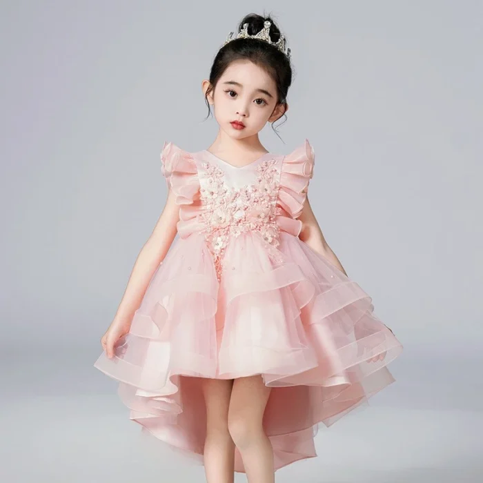 Kids Girls Sleeveless Ruffled Net layered Princess Party Dress Catwalk Performance Dress - Image 5