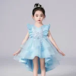 Kids Girls Sleeveless Ruffled Net layered Princess Party Dress Catwalk Performance Dress