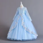Lake Blue Full Sleeves Children's Princess Party Long Dress Gown for Wedding and events - Image 6