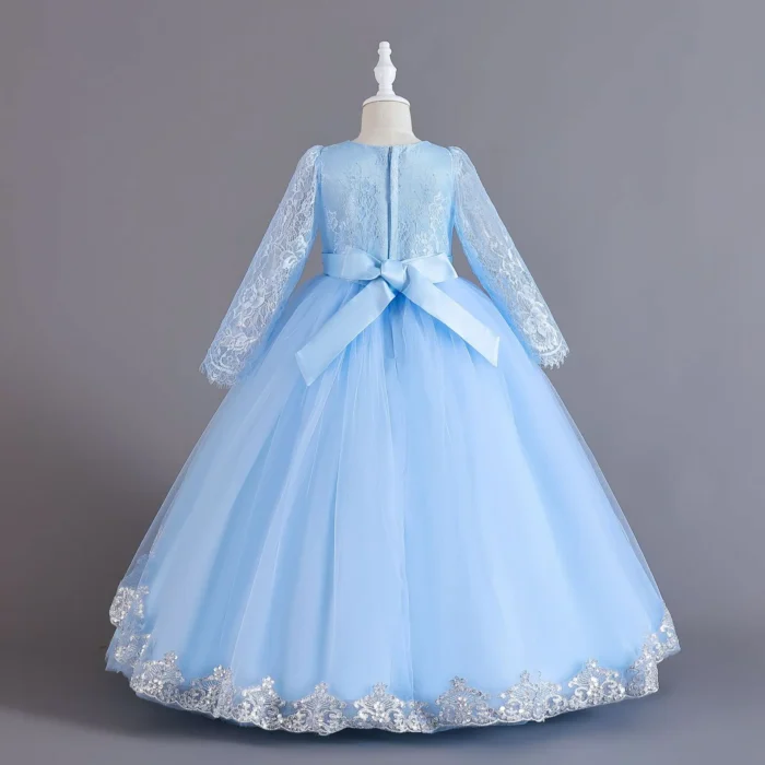 Lake Blue Full Sleeves Children's Princess Party Long Dress Gown for Wedding and events - Image 5