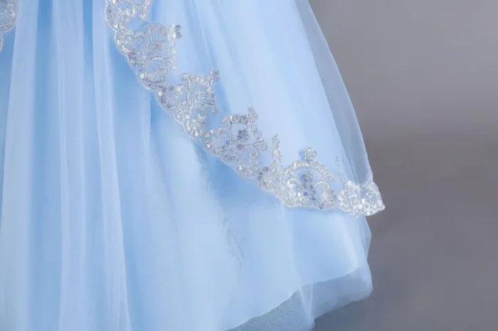 Lake Blue Full Sleeves Children's Princess Party Long Dress Gown for Wedding and events - Image 2