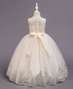Off-White Elegant Children's sleeveless Sequined Lace Princess Party Dress - Image 3